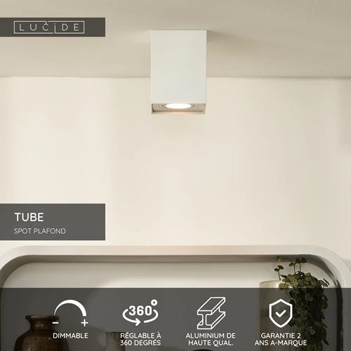 Lucide TUBE - Spot plafond - 1xGU10 - Blanc - USP